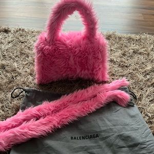 Balenciaga fluffy faux fur hourglass bag